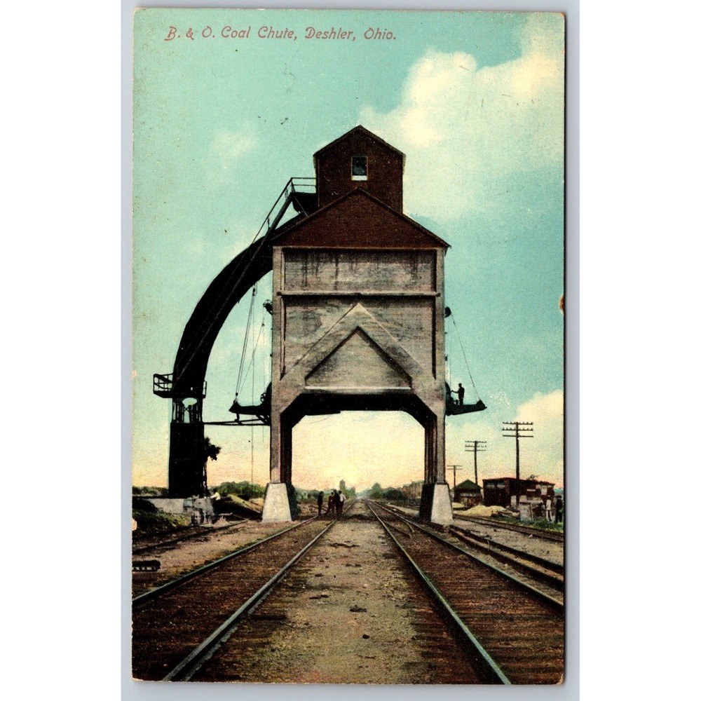 B&O Coal Chute Deshler Ohio 1910 Postcard Railroad Train Tracks Industry PC 537